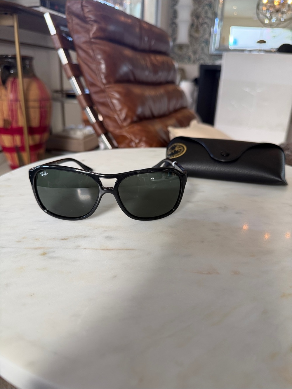 Ray-Ban 4128 Black Frame Green Lens Sunglasses - Classic Shape with Case